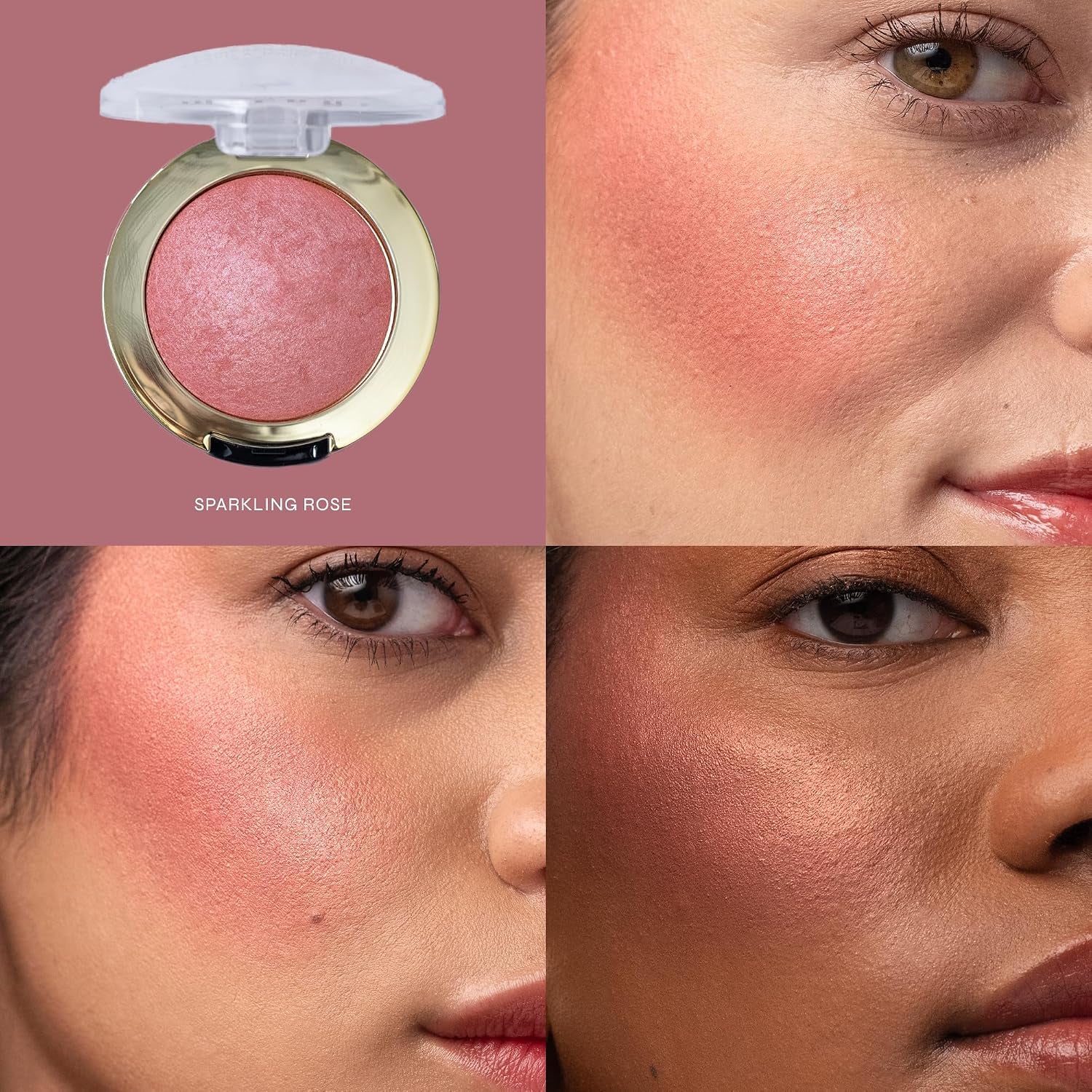 Baked Blush, Updated Powder Blush for Cheeks, Cruelty Free Makeup - Shape, Contour & Highlight Face for a Shimmery or Matte Finish - Sparkling Rosé