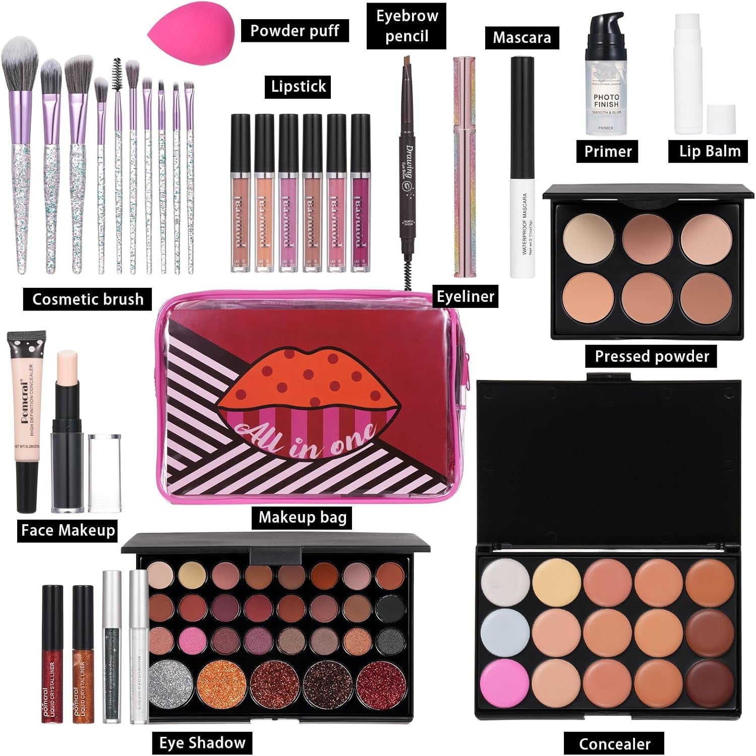 Professional Makeup Kits for Girls Teens, Make up Sets for Women with Eyeshadow, Concealer, Lip Gloss, Brushes, Primer, Mascara, Eyeliner, Makeup Sponge, Storage Box (Red)