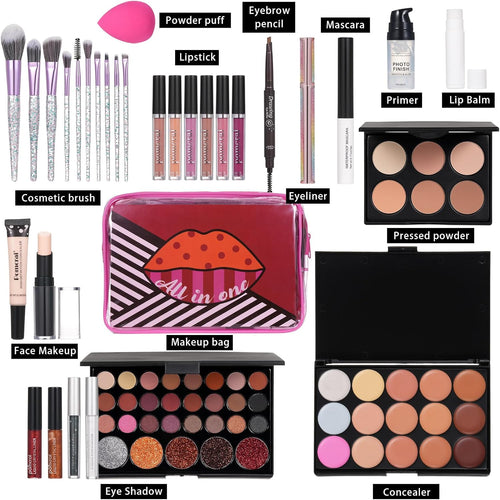 Professional Makeup Kits for Girls Teens, Make up Sets for Women with Eyeshadow, Concealer, Lip Gloss, Brushes, Primer, Mascara, Eyeliner, Makeup Sponge, Storage Box (Red)