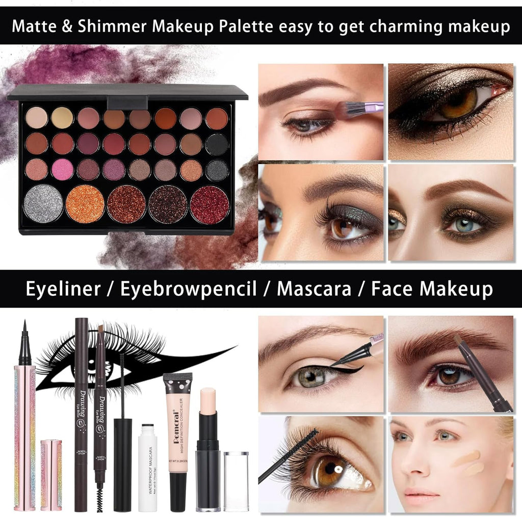 Professional Makeup Kits for Girls Teens, Make up Sets for Women with Eyeshadow, Concealer, Lip Gloss, Brushes, Primer, Mascara, Eyeliner, Makeup Sponge, Storage Box (Red)